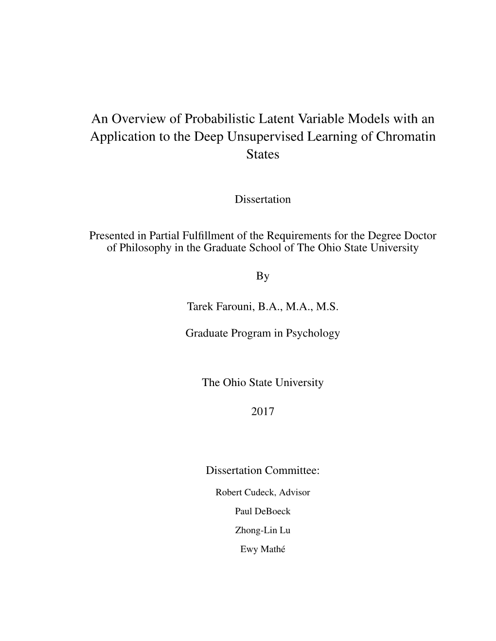 An Overview of Probabilistic Latent Variable Models with an Application to the Deep Unsupervised Learning of Chromatin States