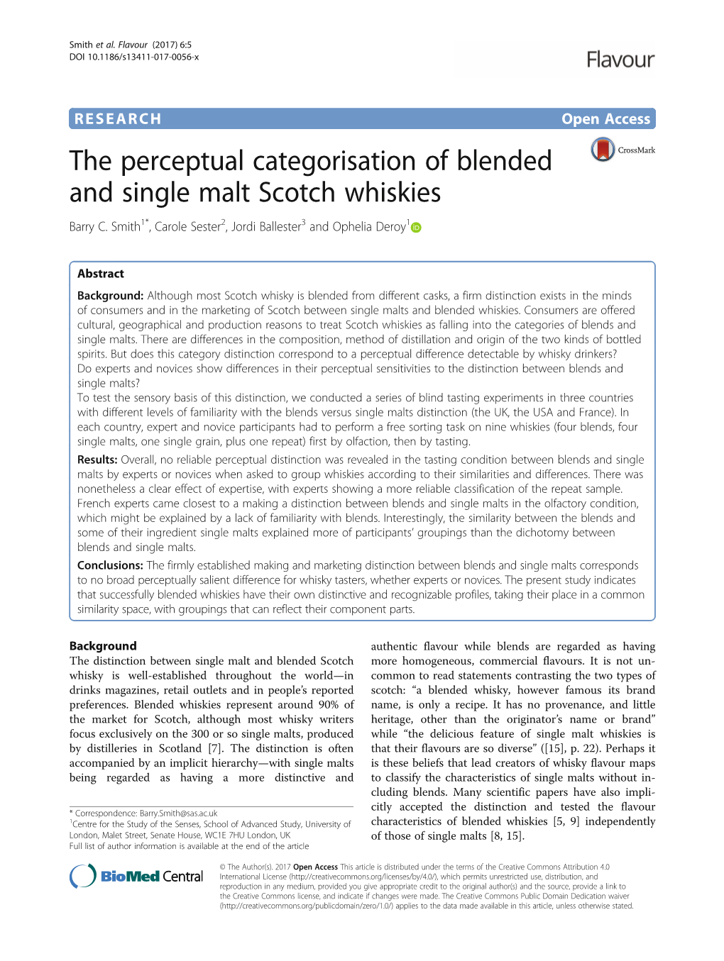 The Perceptual Categorisation of Blended and Single Malt Scotch Whiskies Barry C