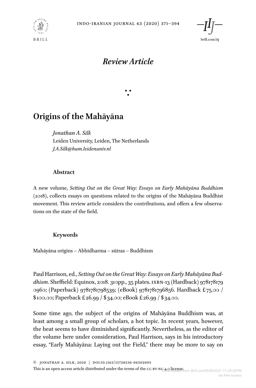 Reviewarticle Origins of the Mahāyāna