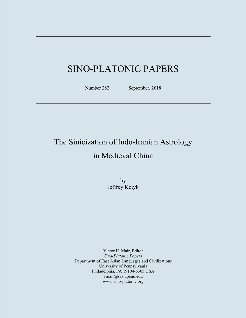 The Sinicization of Indo-Iranian Astrology in Medieval China