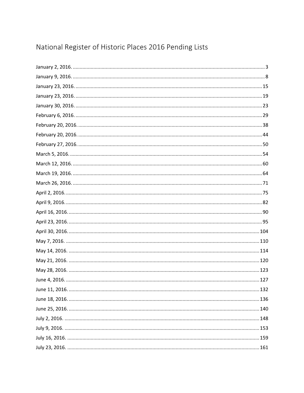 National Register of Historic Places Pending Lists for 2016