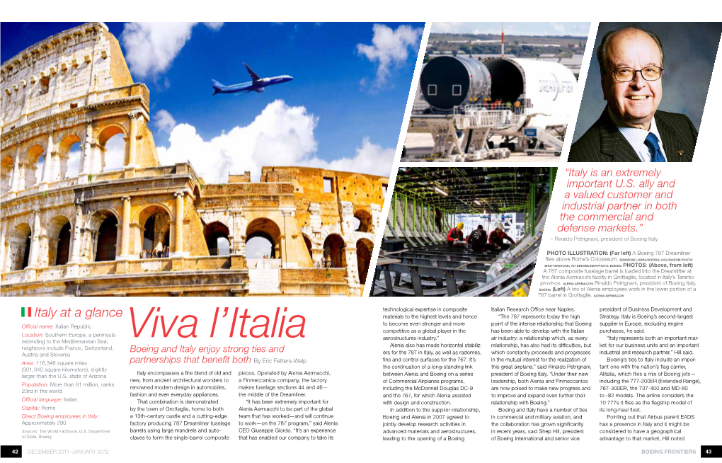 Italy at a Glance Materials to the Highest Levels and Hence “The 787 Represents Today the High Strategy