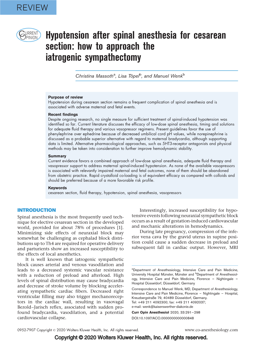 Hypotension After Spinal Anesthesia for Cesarean