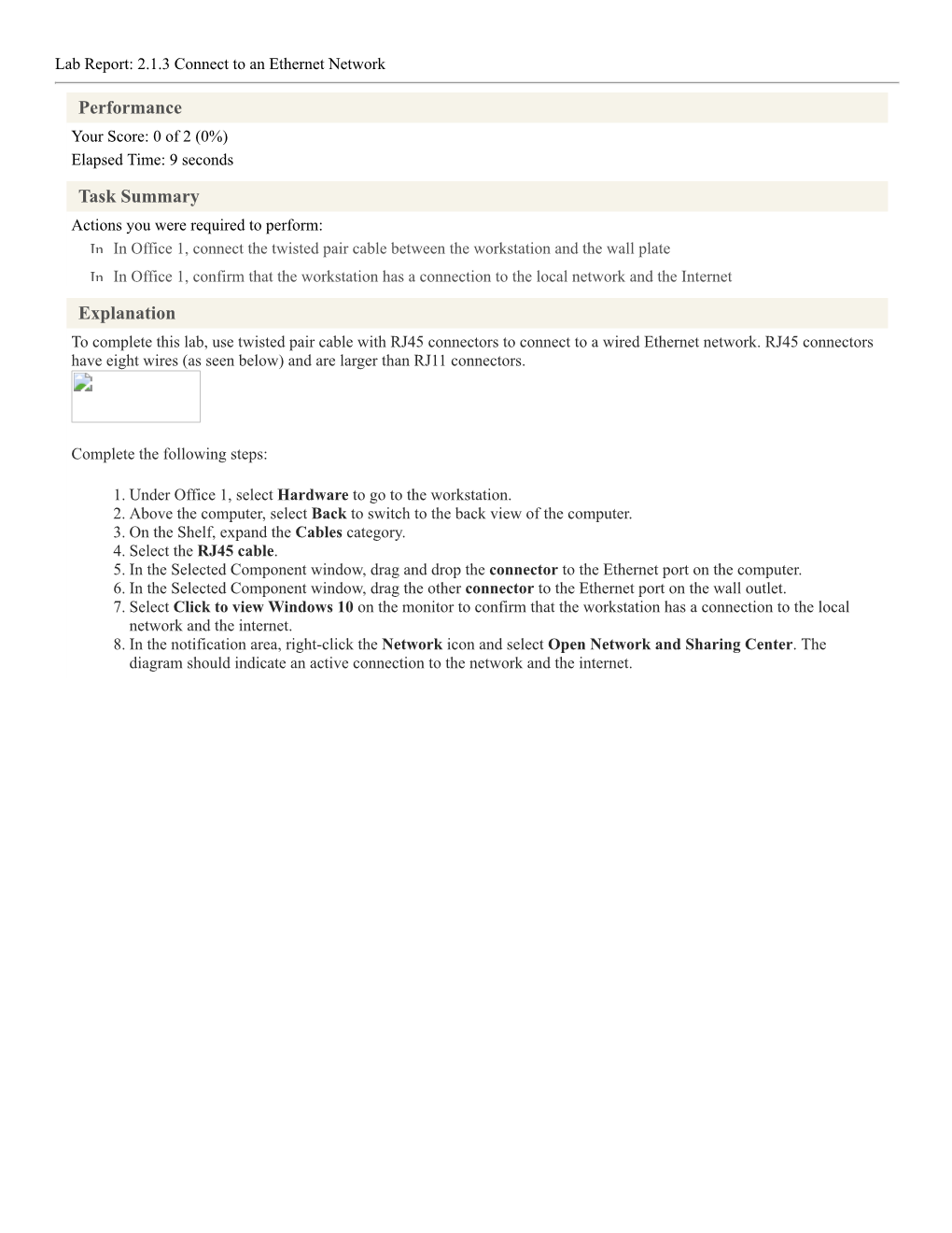 Lab Report: 2.1.3 Connect to an Ethernet Network