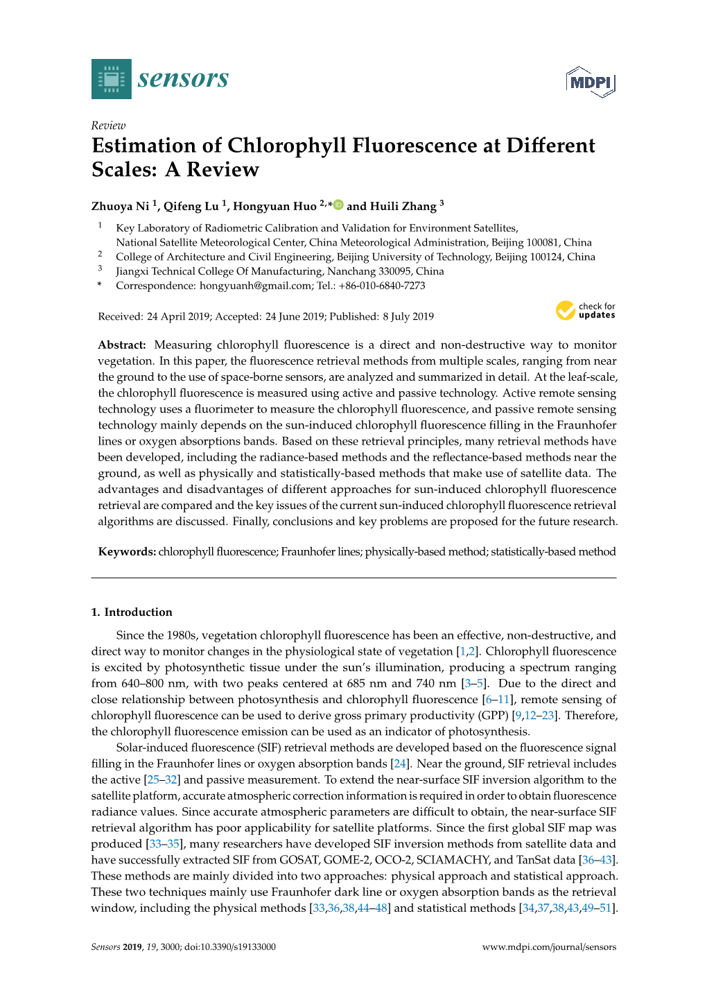 Estimation of Chlorophyll Fluorescence at Different Scales