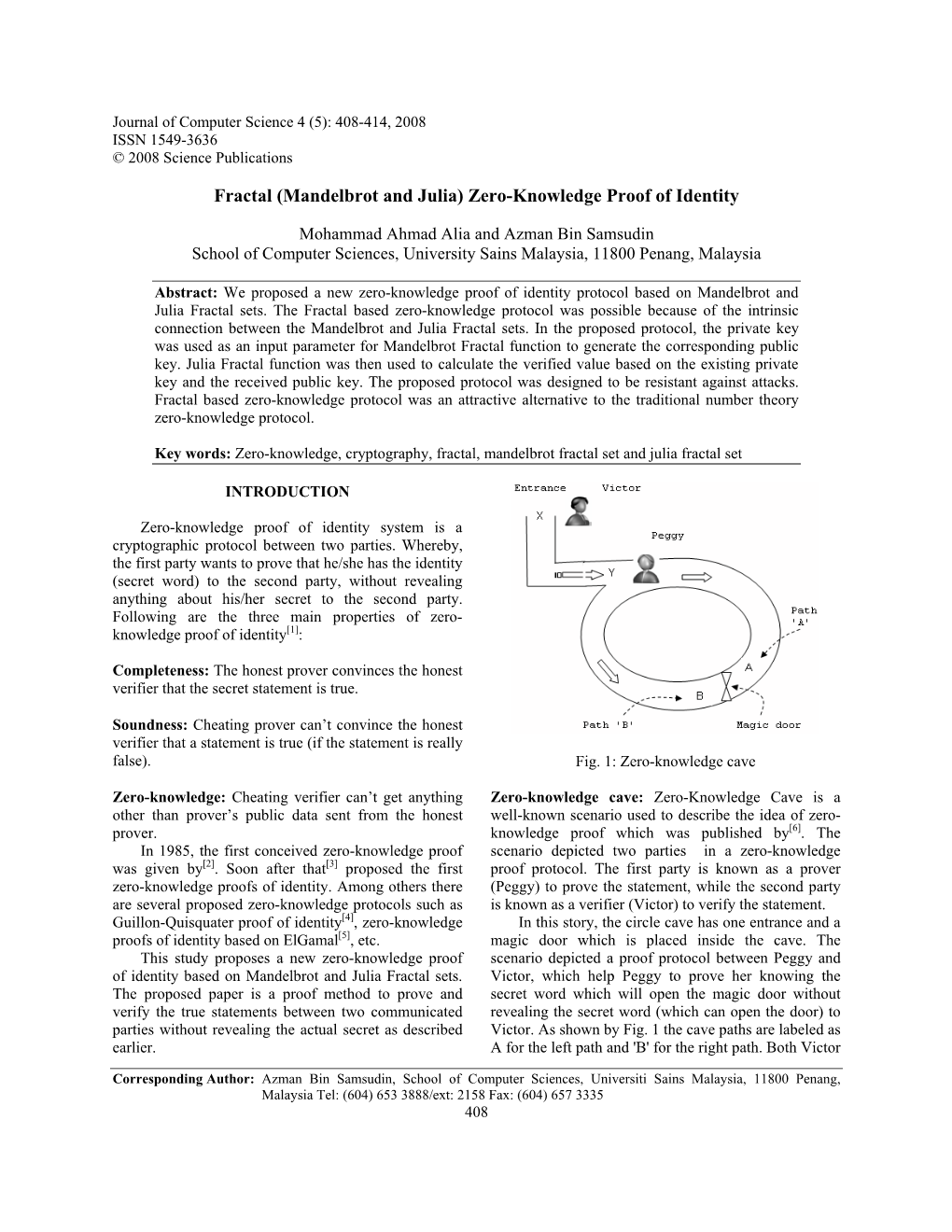 Fractal (Mandelbrot and Julia) Zero-Knowledge Proof of Identity