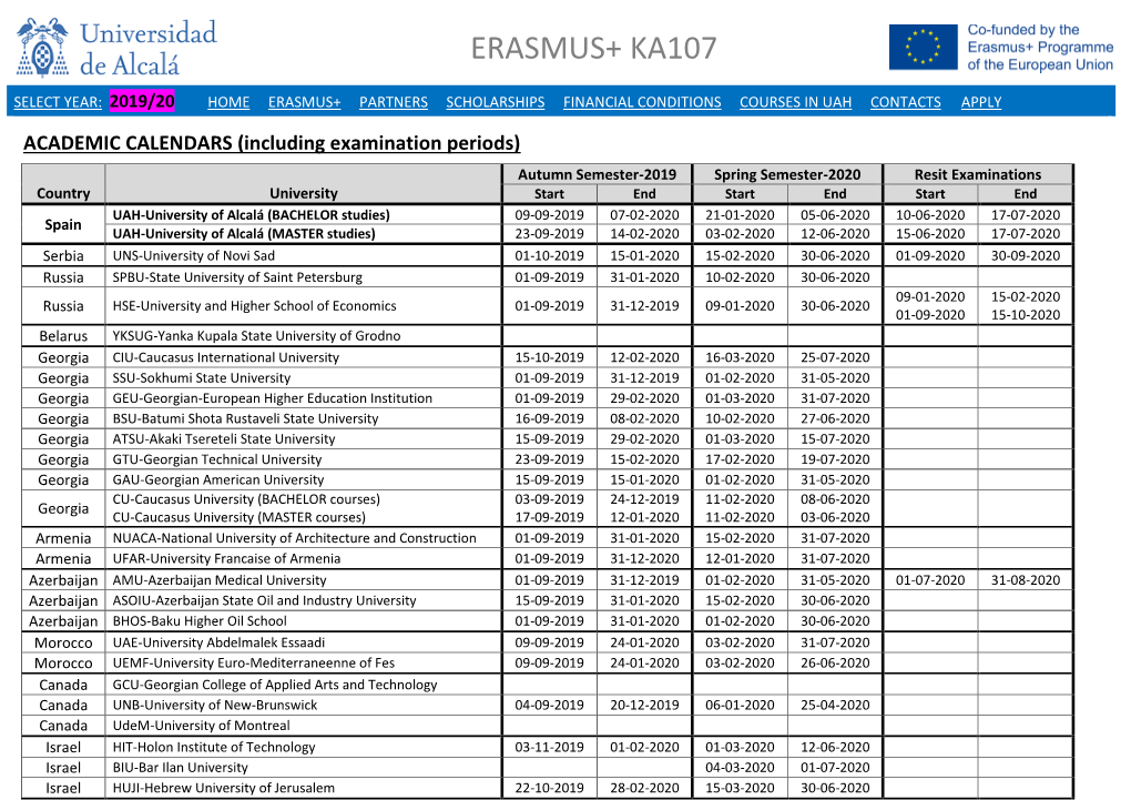 Academic Calendars