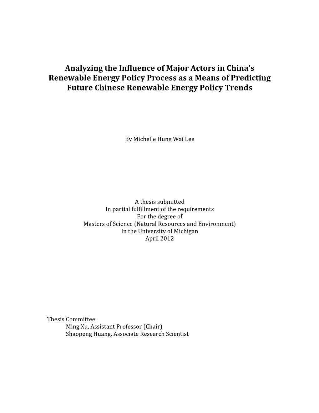 Analyzing the Influence of Major Actors in China's Renewable