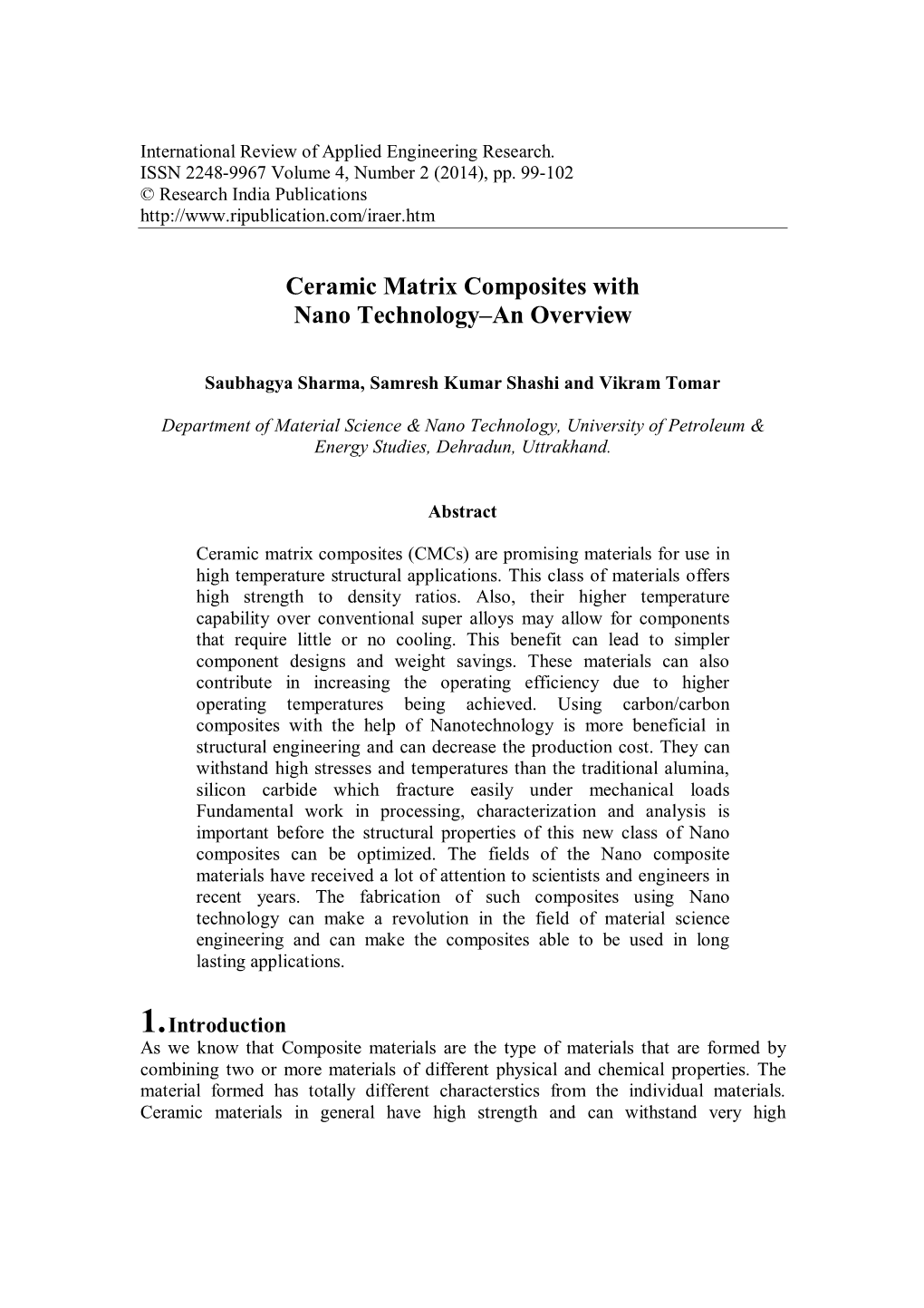 Ceramic Matrix Composites with Nano Technology–An Overview