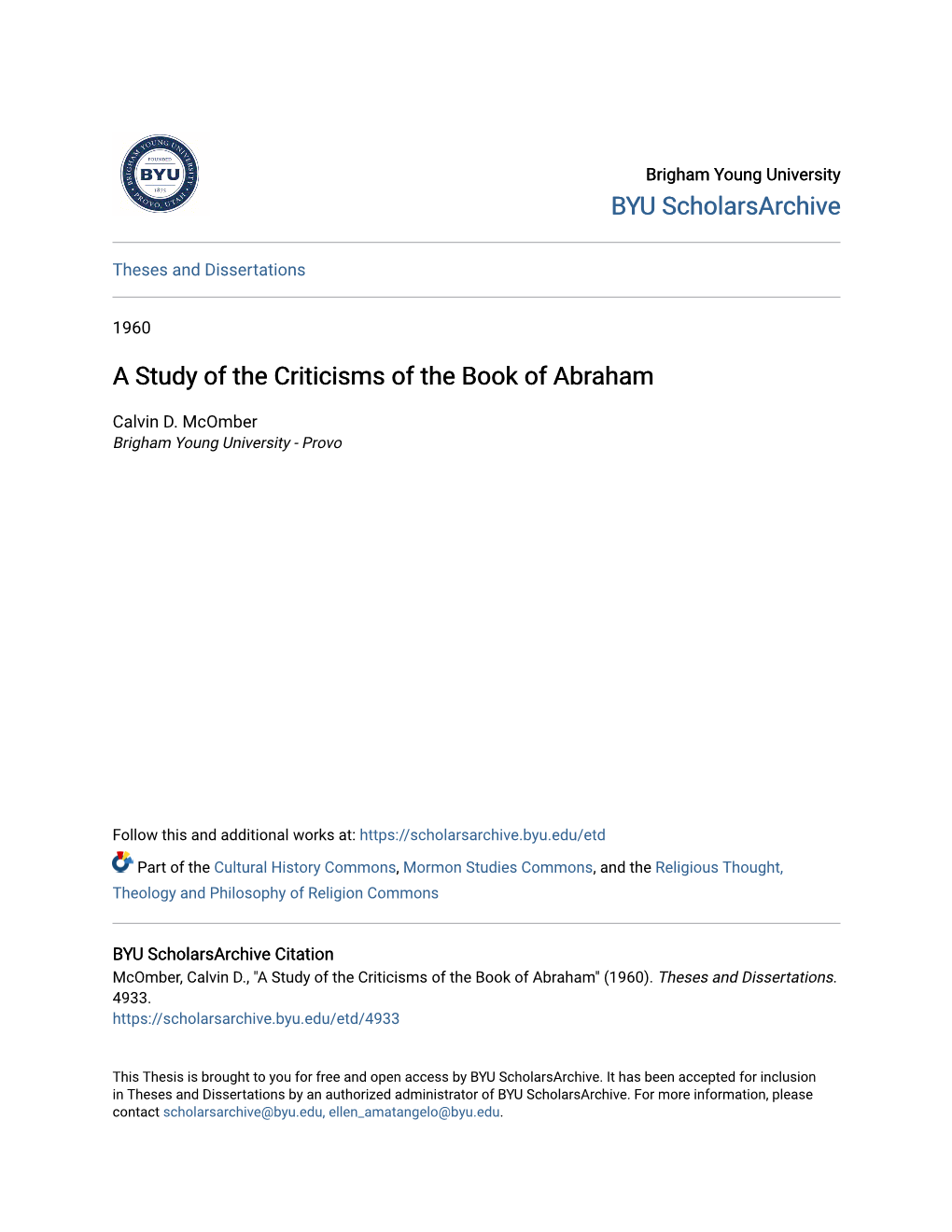 A Study of the Criticisms of the Book of Abraham