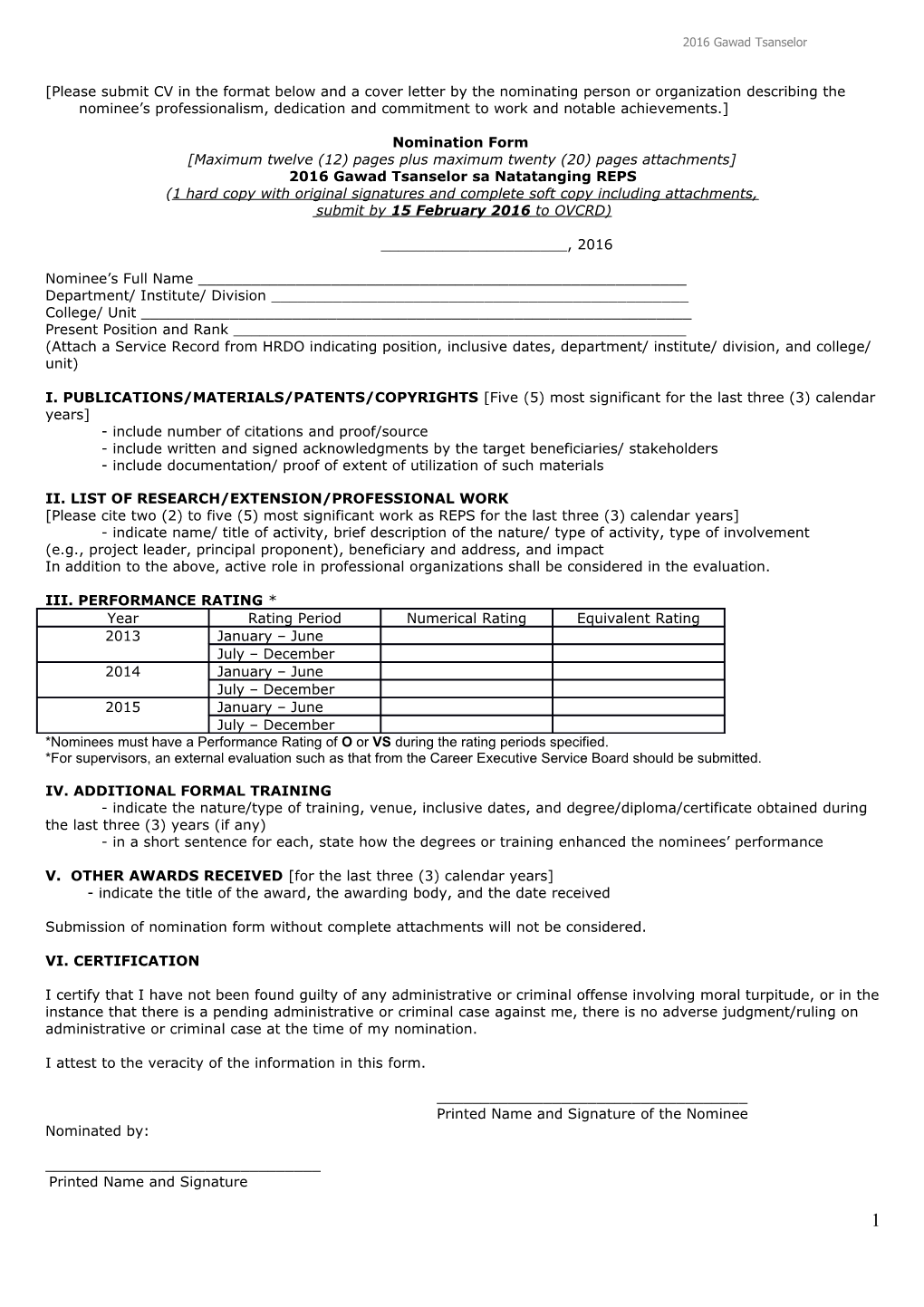 Maximum Twelve (12) Pages Plus Maximum Twenty (20) Pages Attachments