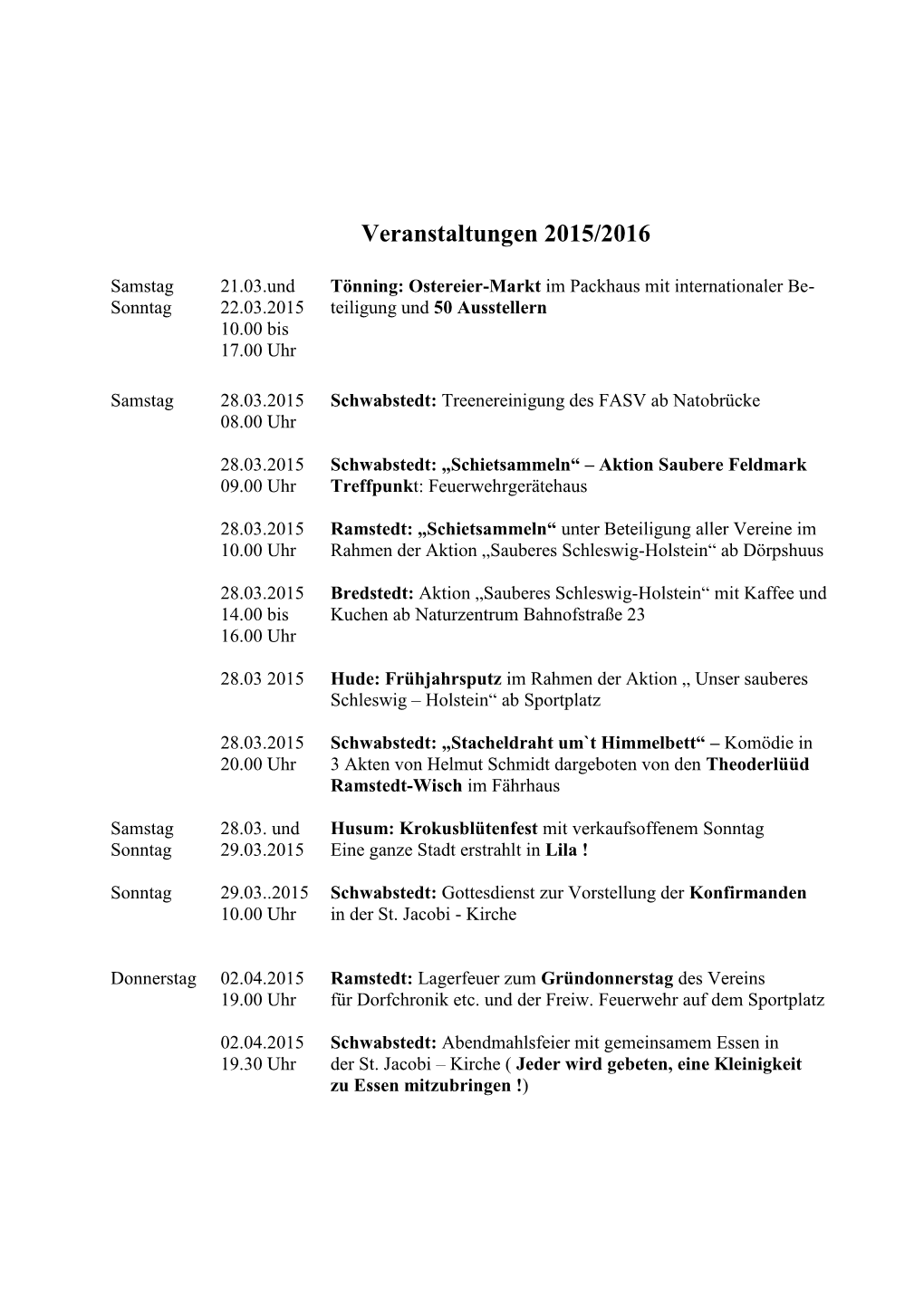 Veranstaltungen 2015/2016