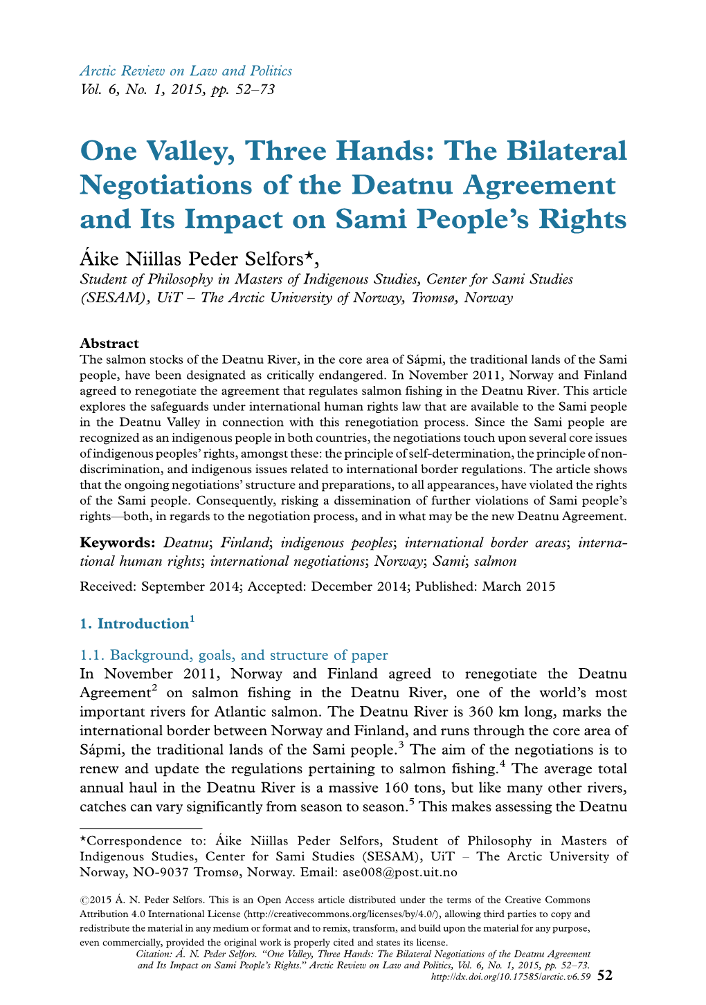 The Bilateral Negotiations of the Deatnu Agreement and Its Impact on Sami People's Rights