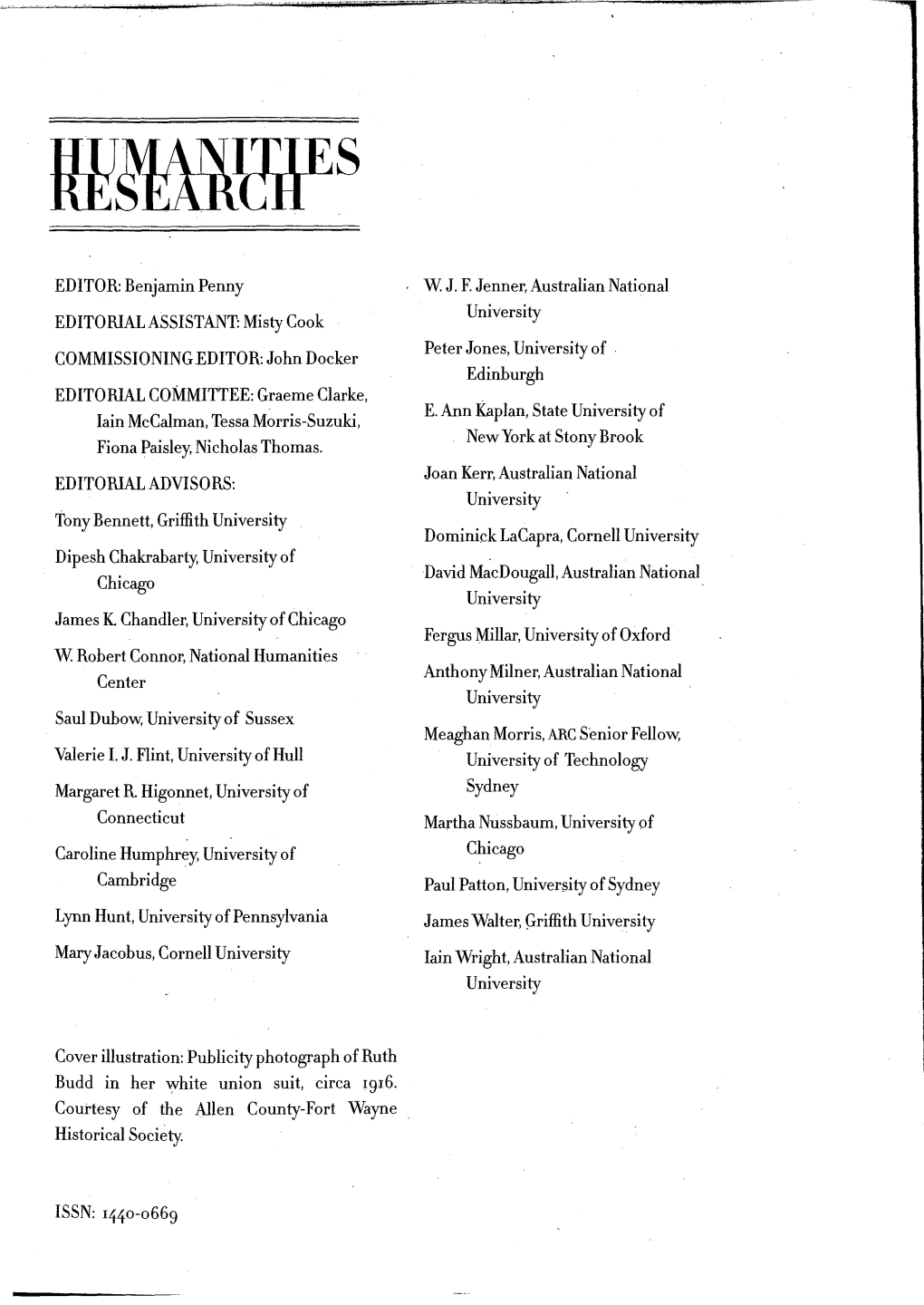 Humanities Research Journal Series: No. 3. 1998