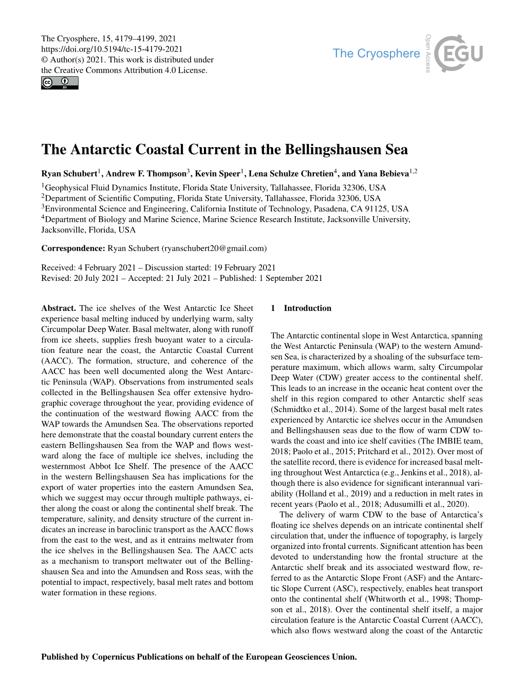 The Antarctic Coastal Current in the Bellingshausen Sea