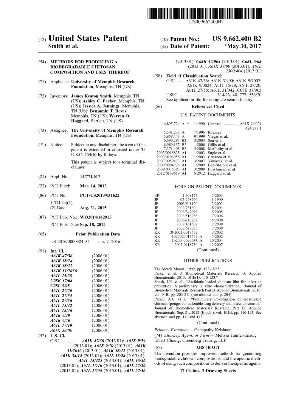 (12) United States Patent (10) Patent No.: US 9,662.400 B2 Smith Et Al