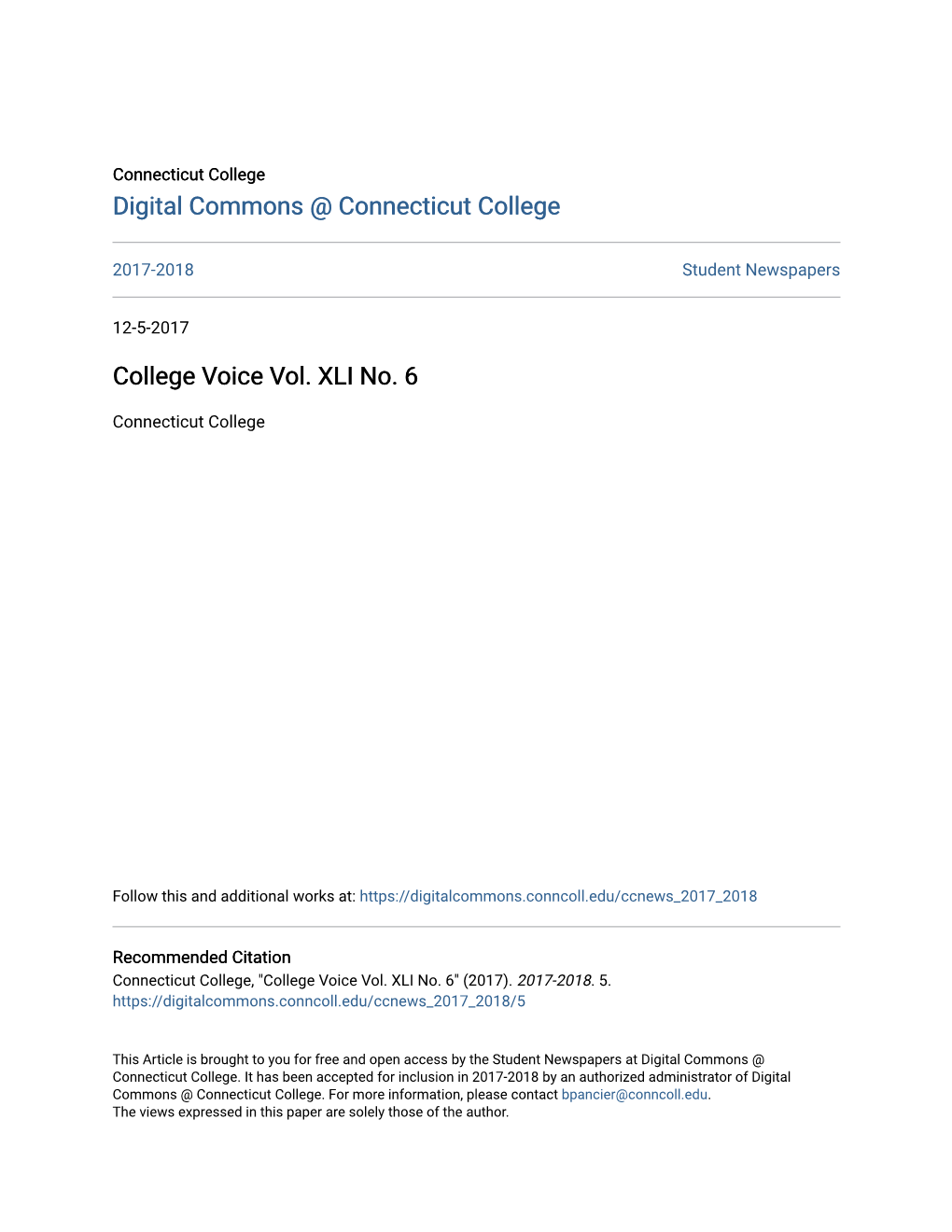 College Voice Vol. XLI No. 6