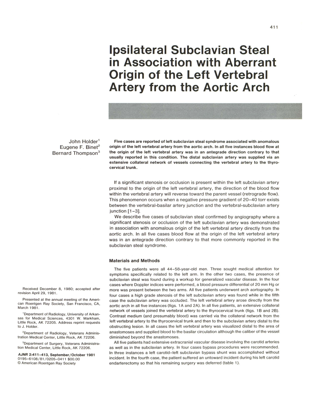 Ipsilateral Subclavian Steal in Association with Aberrant Origin of the Left Vertebral Artery from the Aortic Arch