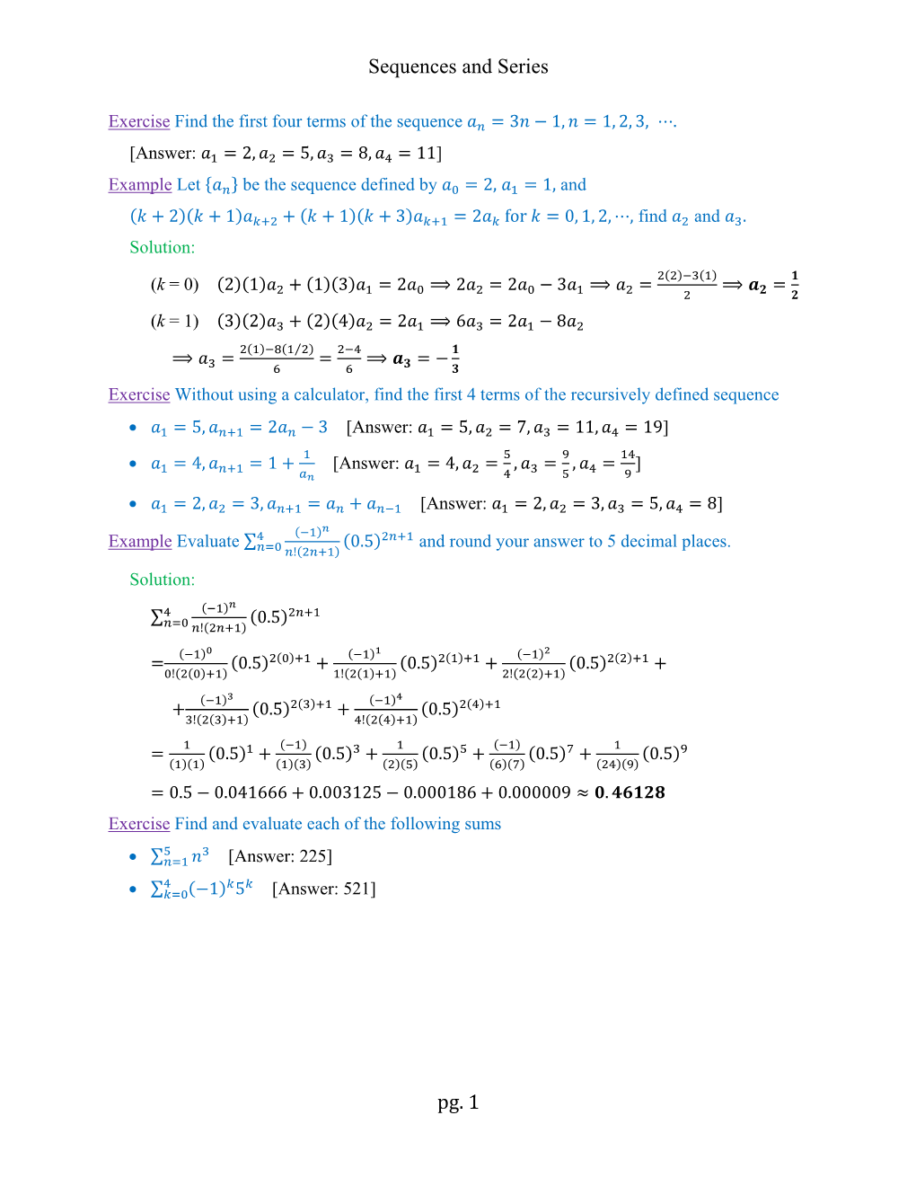 Sequences and Series Pg. 1