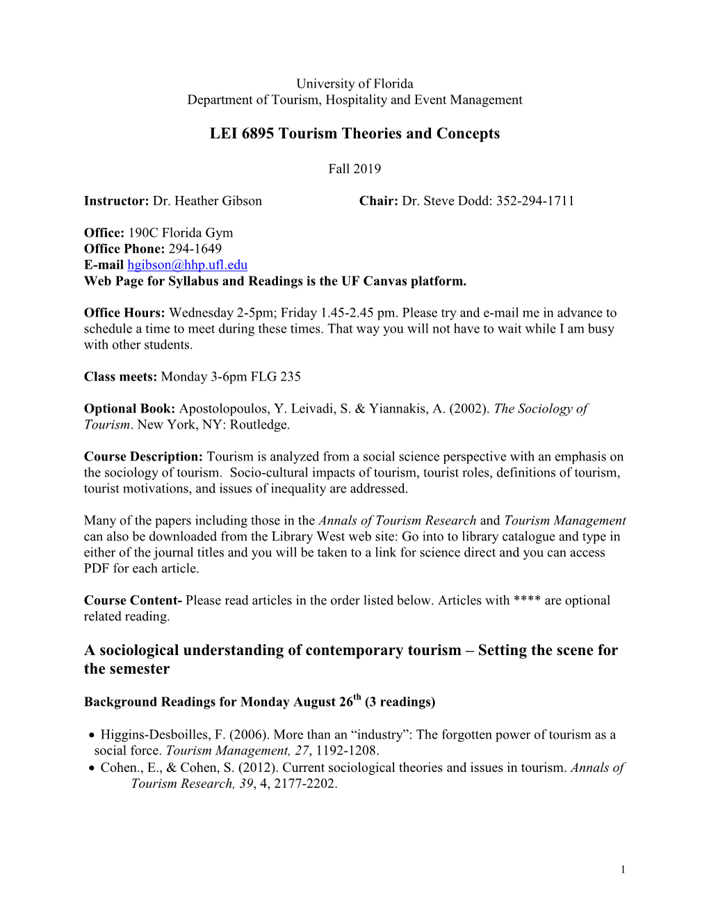 LEI 6895 Tourism Theories and Concepts