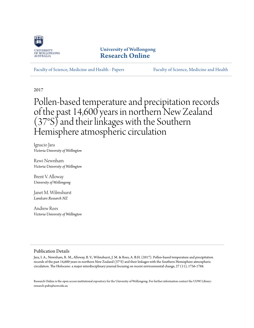 Pollen-Based Temperature and Precipitation Records of the Past