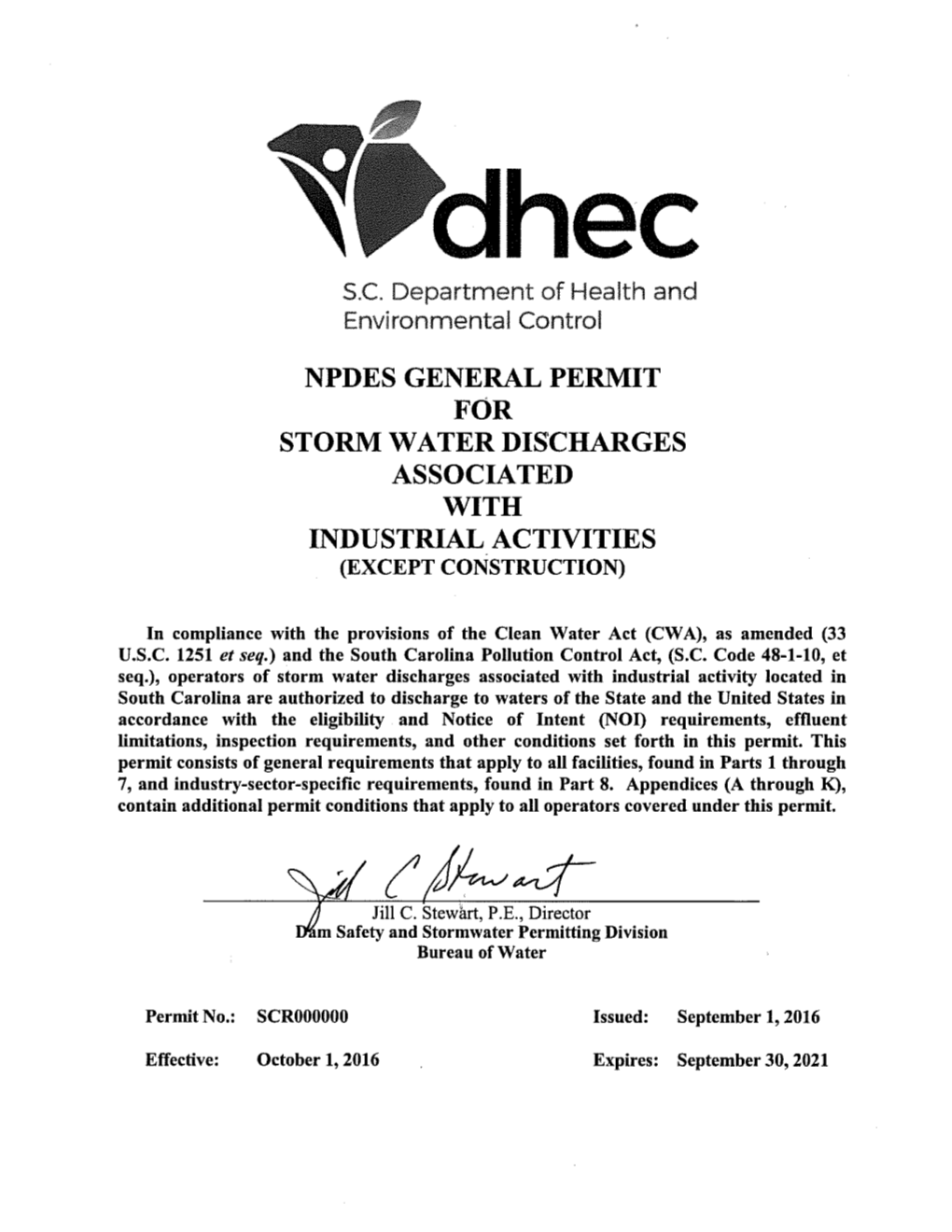 General Permit for Storm Water Discharges Associated with Industrial Activity Table of Contents