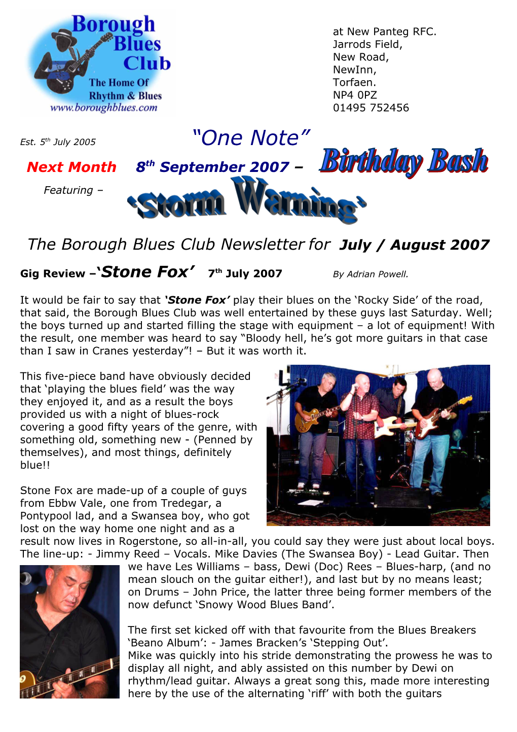 Est. 5Th July 2005 One Note