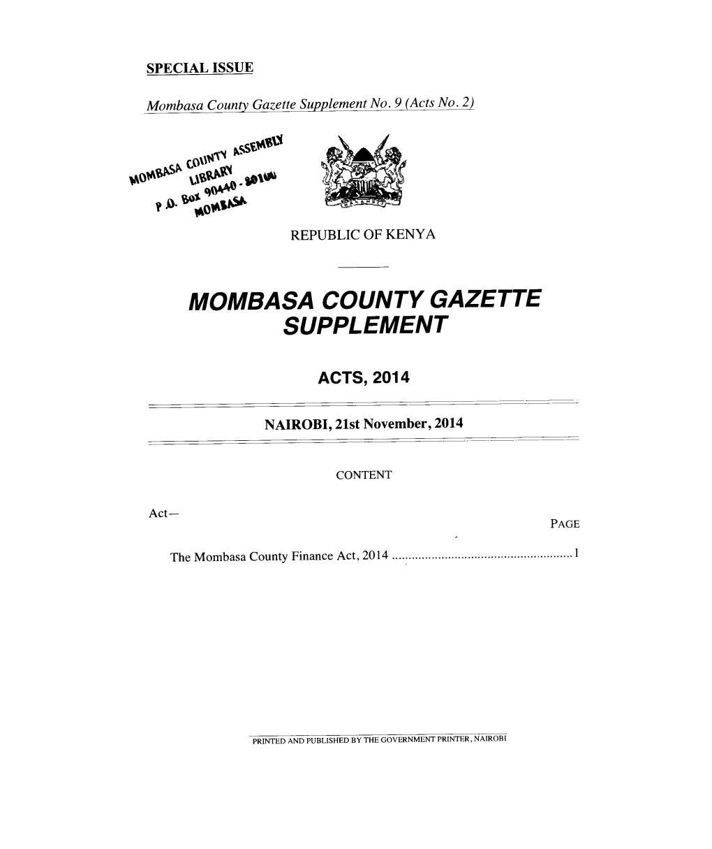 Mombasa County Gazette Supplement No