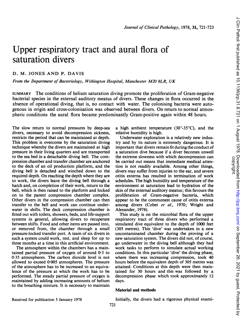 Upper Respiratory Tract and Aural Flora of Saturation Divers