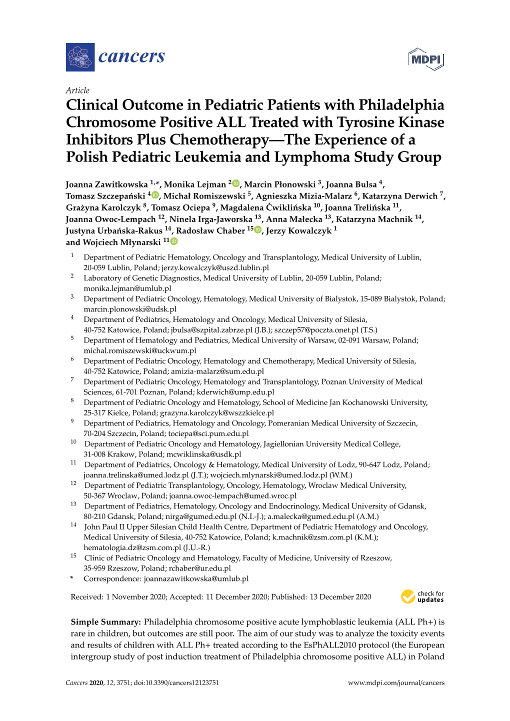 Clinical Outcome in Pediatric Patients with Philadelphia Chromosome