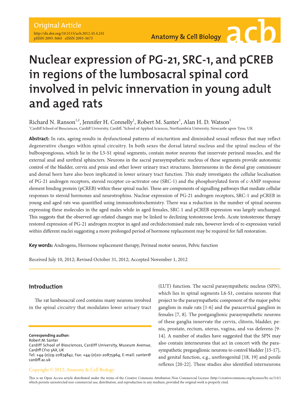 Nuclear Expression of PG-21, SRC-1, and Pcreb in Regions of the Lumbosacral Spinal Cord Involved in Pelvic Innervation in Young Adult and Aged Rats