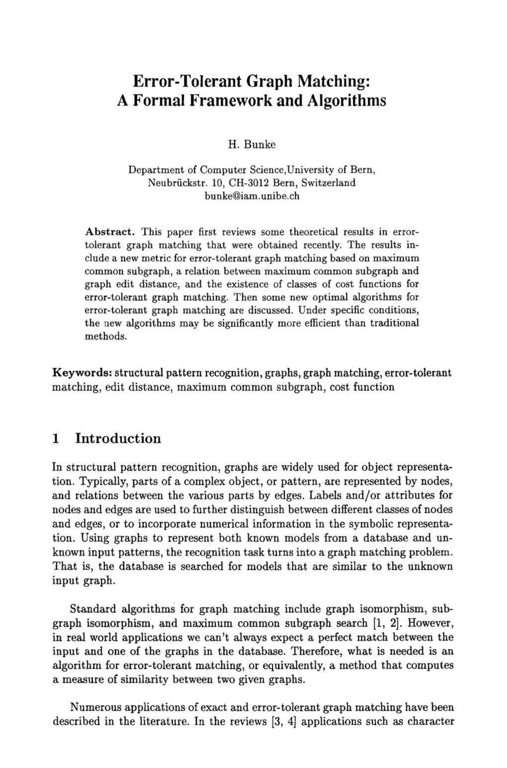 Error-Tolerant Graph Matching: a Formal Framework and Algorithms