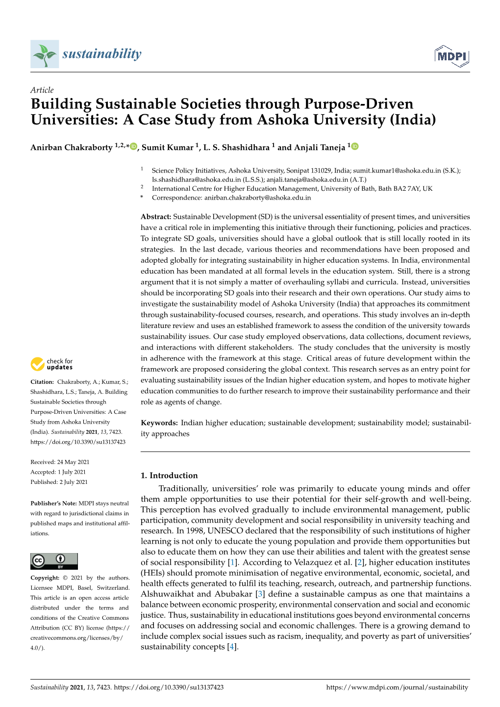 A Case Study from Ashoka University (India)