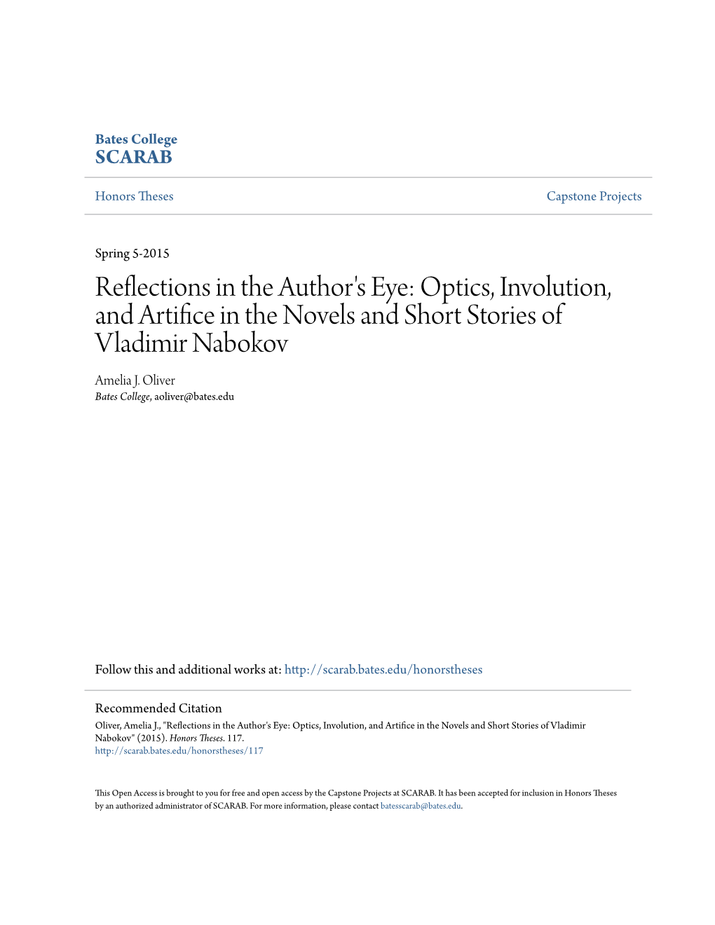 Optics, Involution, and Artifice in the Novels and Short Stories of Vladimir Nabokov