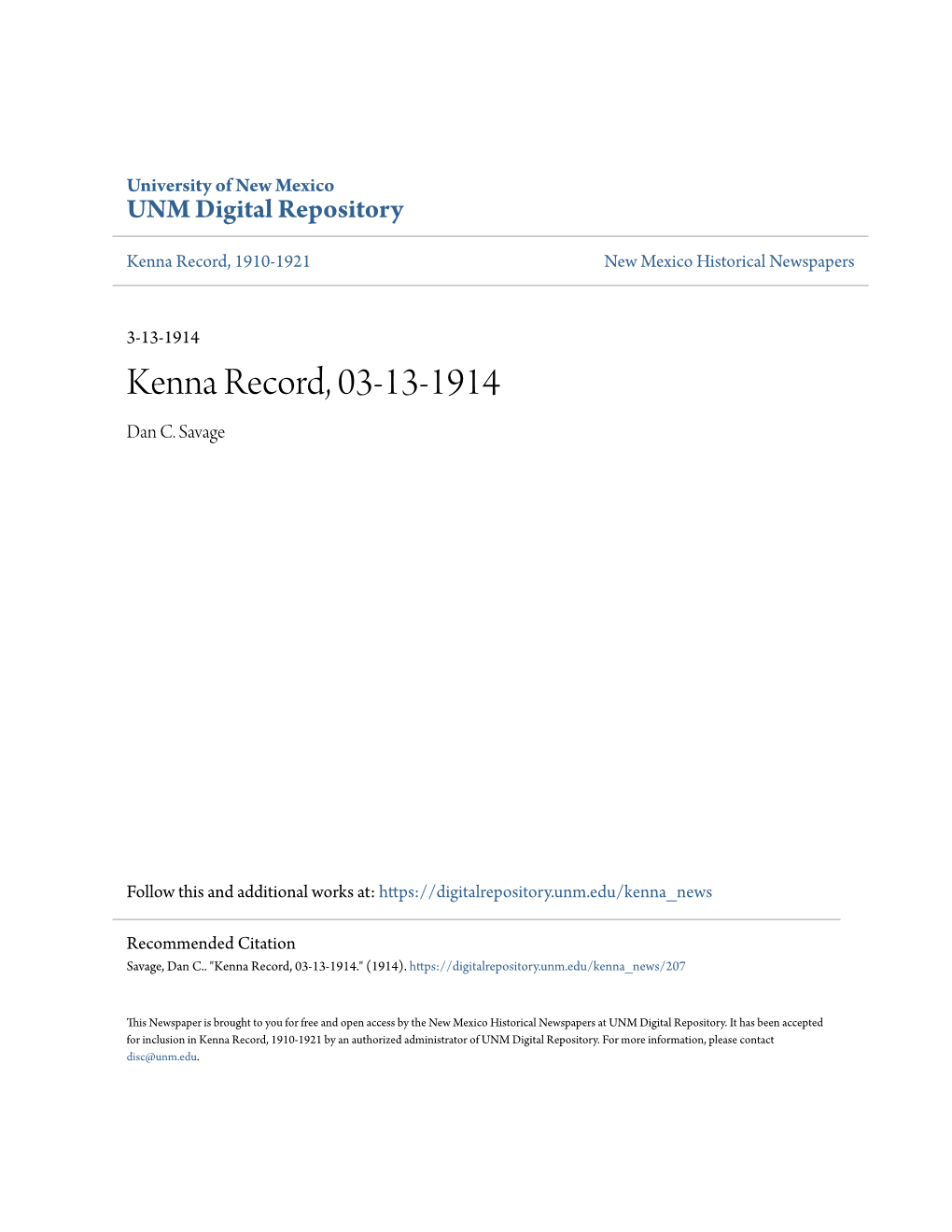 Kenna Record, 03-13-1914 Dan C
