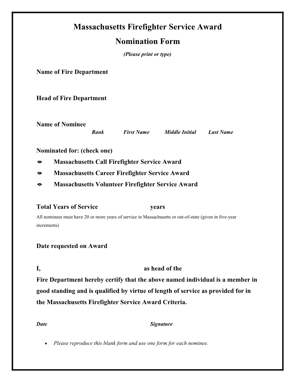 Massachusetts Firefighter Award