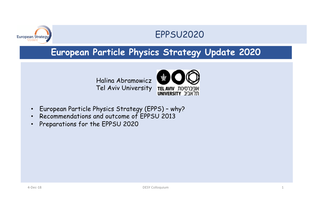 EPPSU2020 European Particle Physics Strategy Update 2020