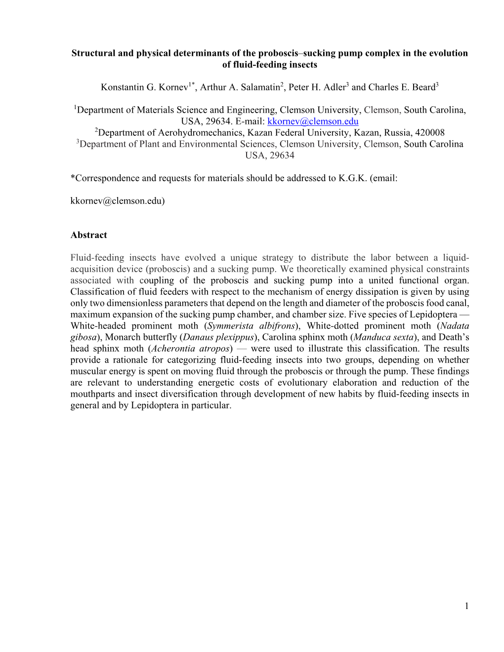 1 Structural and Physical Determinants of the Proboscis–Sucking Pump