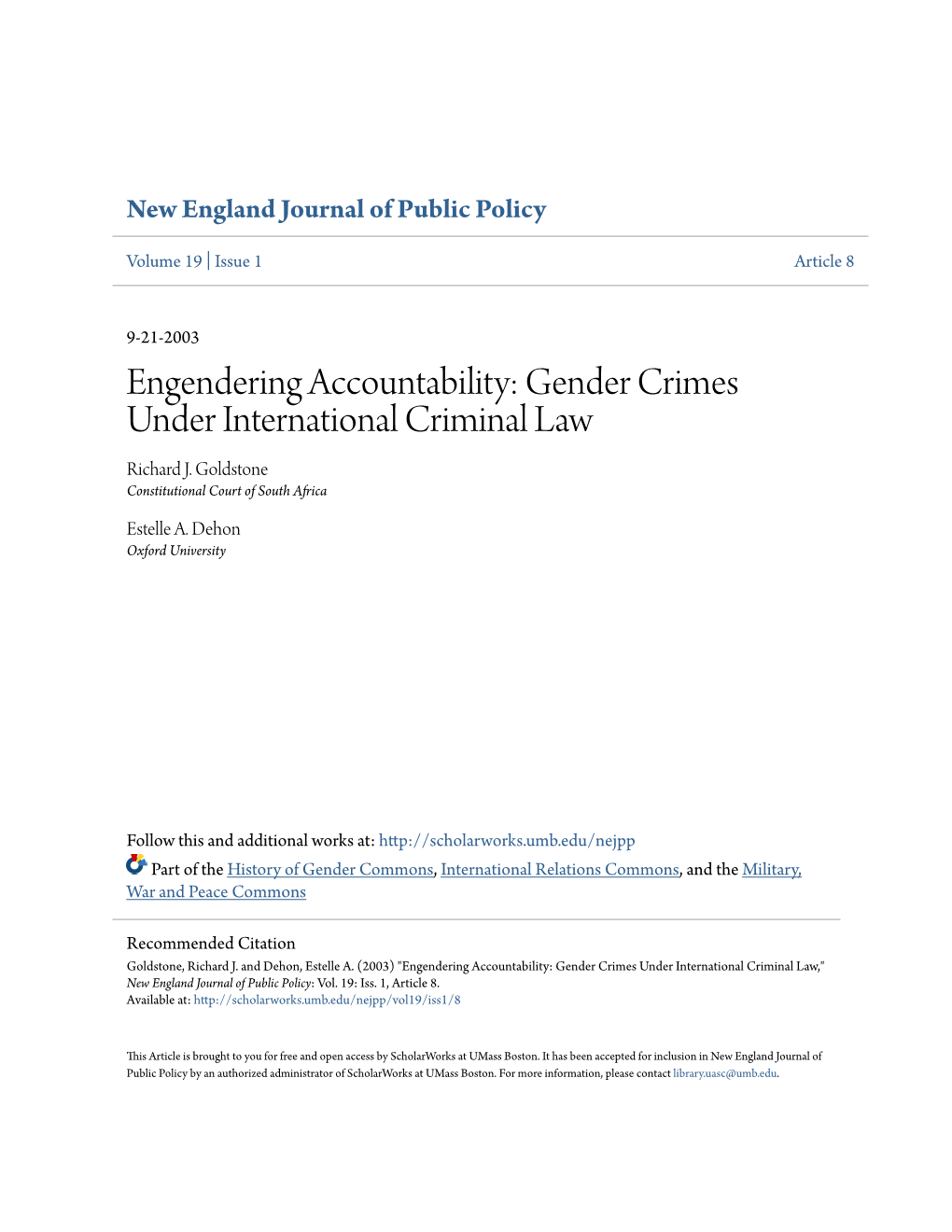 Gender Crimes Under International Criminal Law Richard J