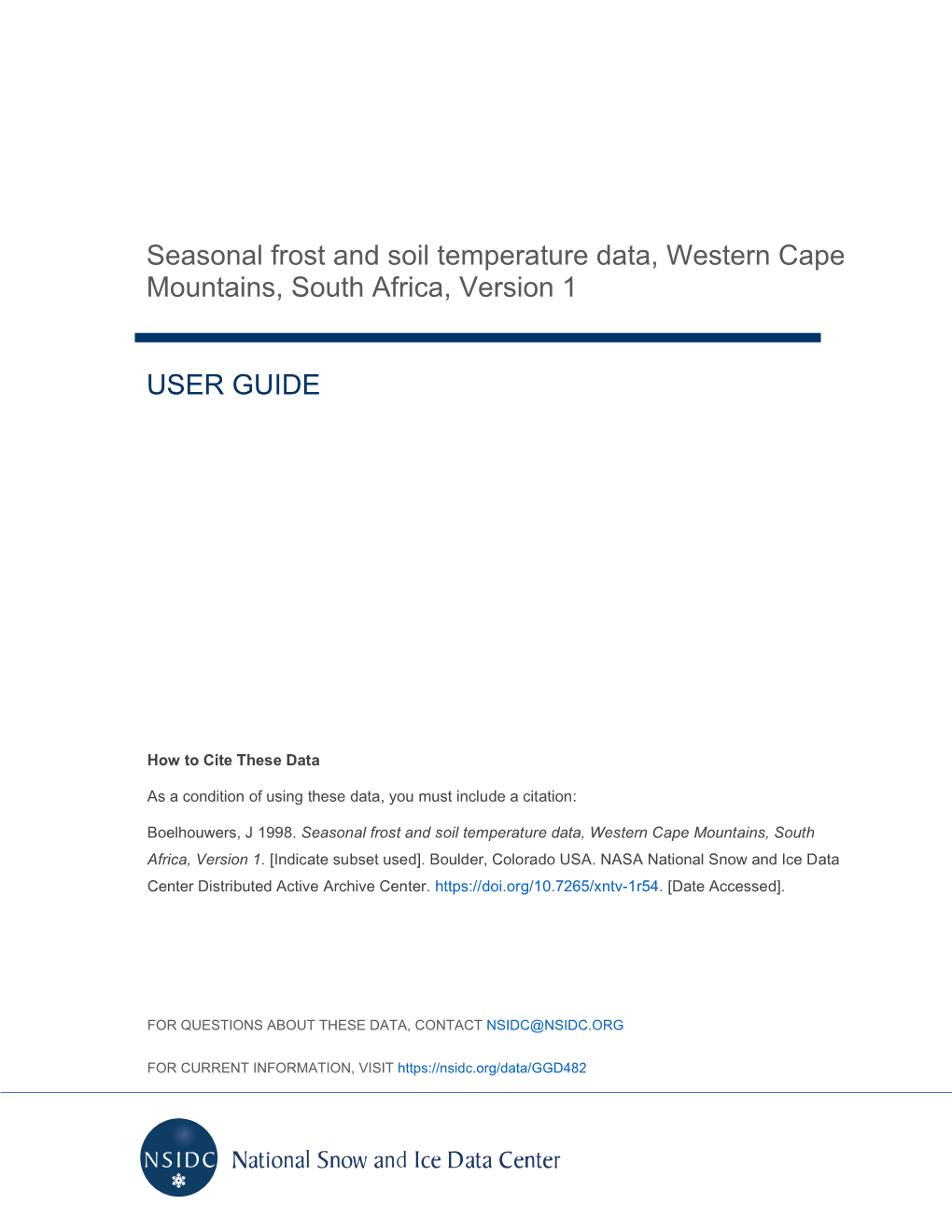 Seasonal Frost and Soil Temperature Data, Western Cape Mountains, South Africa, Version 1