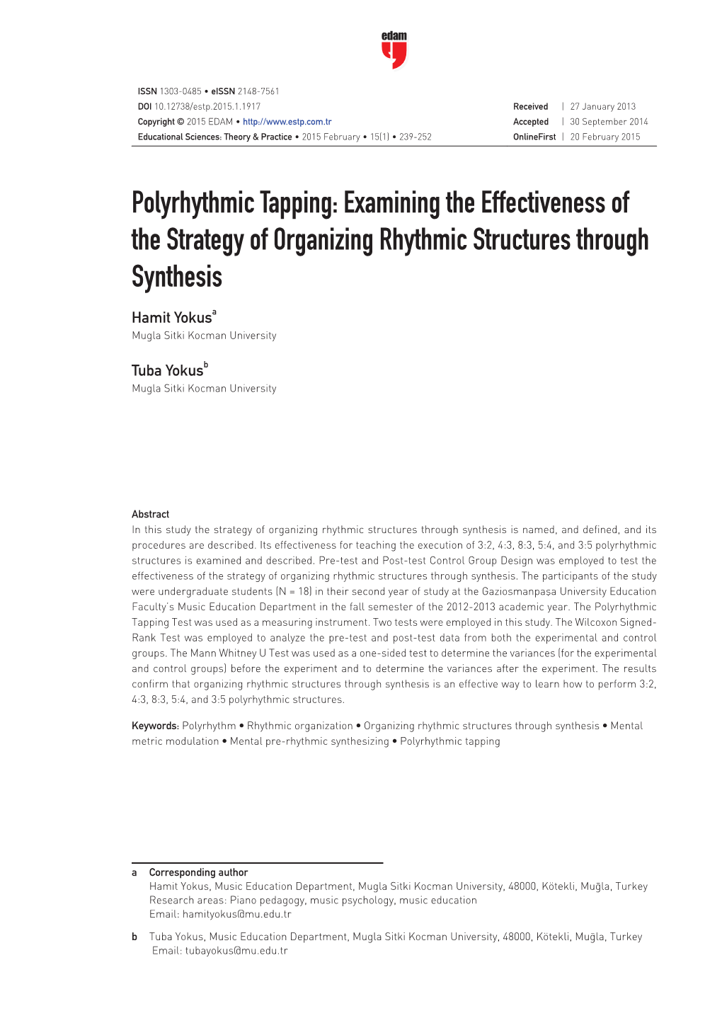 Polyrhythmic Tapping: Examining the Effectiveness of the Strategy of Organizing Rhythmic Structures Through Synthesis