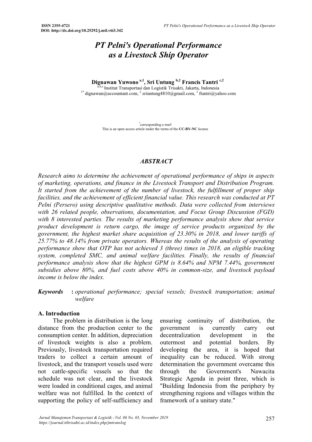 PT Pelni's Operational Performance As a Livestock Ship Operator DOI