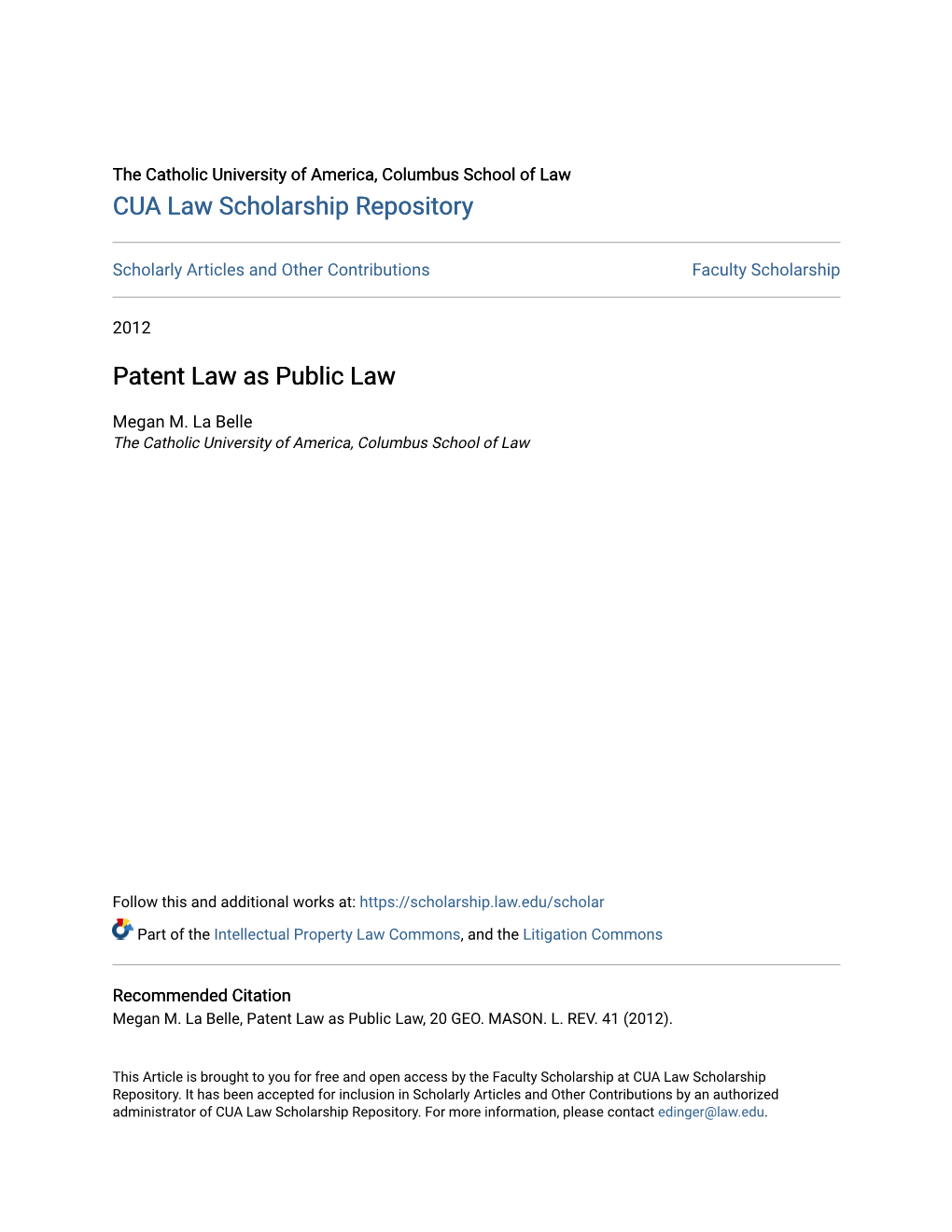 Patent Law As Public Law