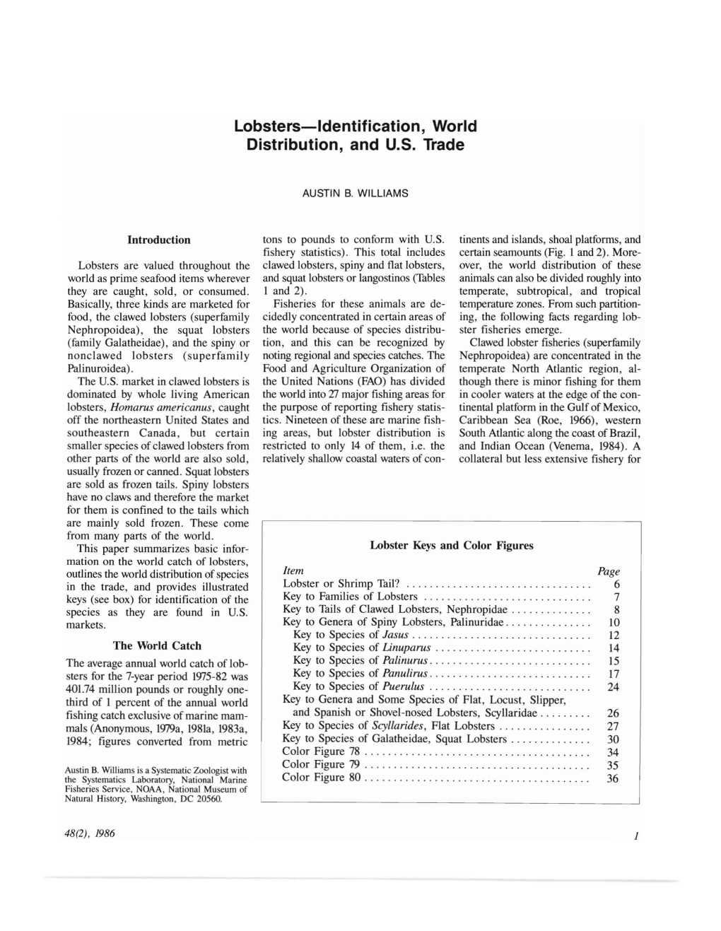 Lobsters-Identification, World Distribution, and U.S. Trade