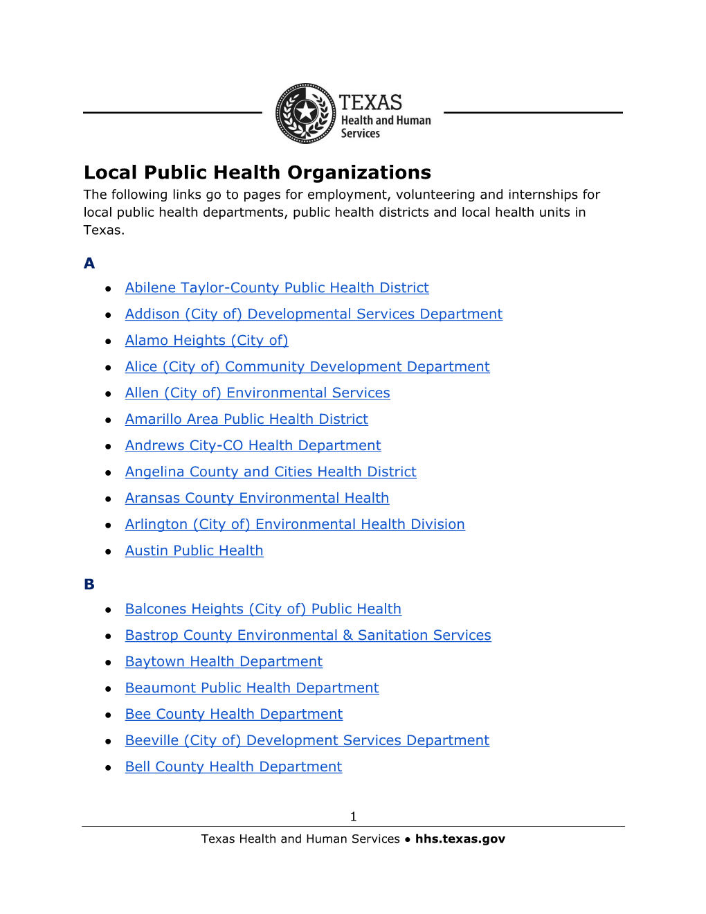 Local Health Department Internships