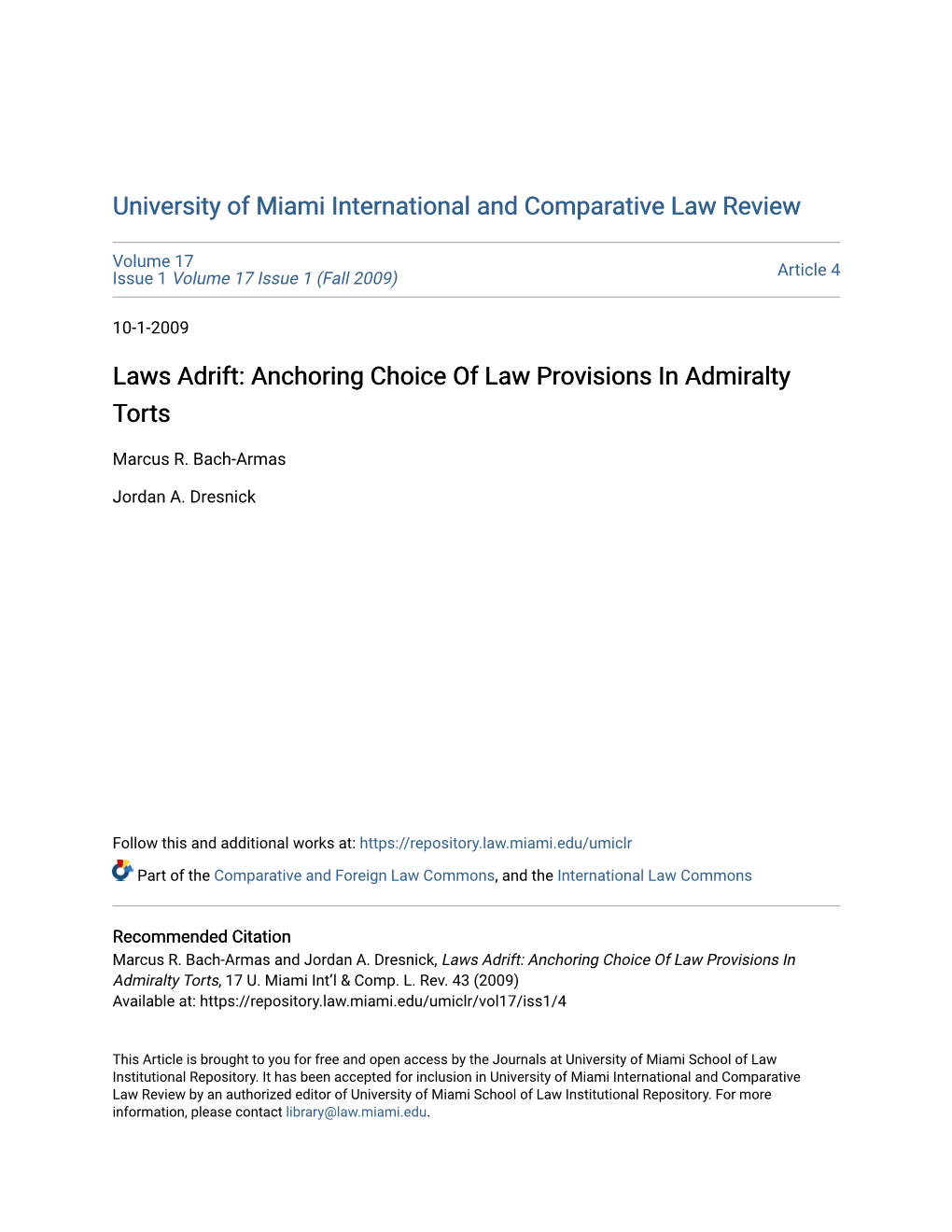 Laws Adrift: Anchoring Choice of Law Provisions in Admiralty Torts