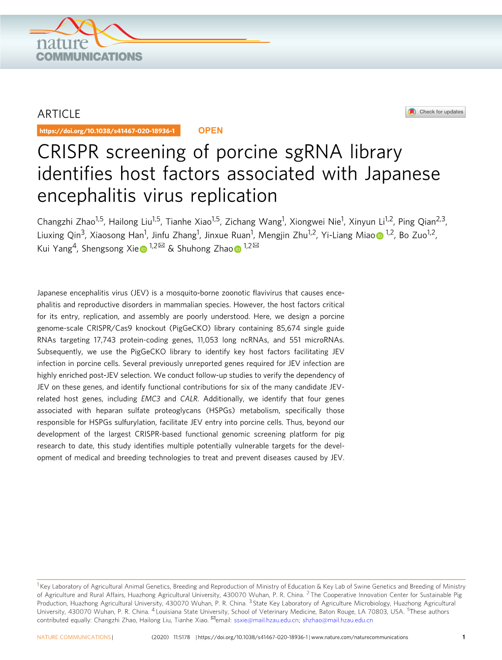 CRISPR Screening of Porcine Sgrna Library Identifies Host Factors