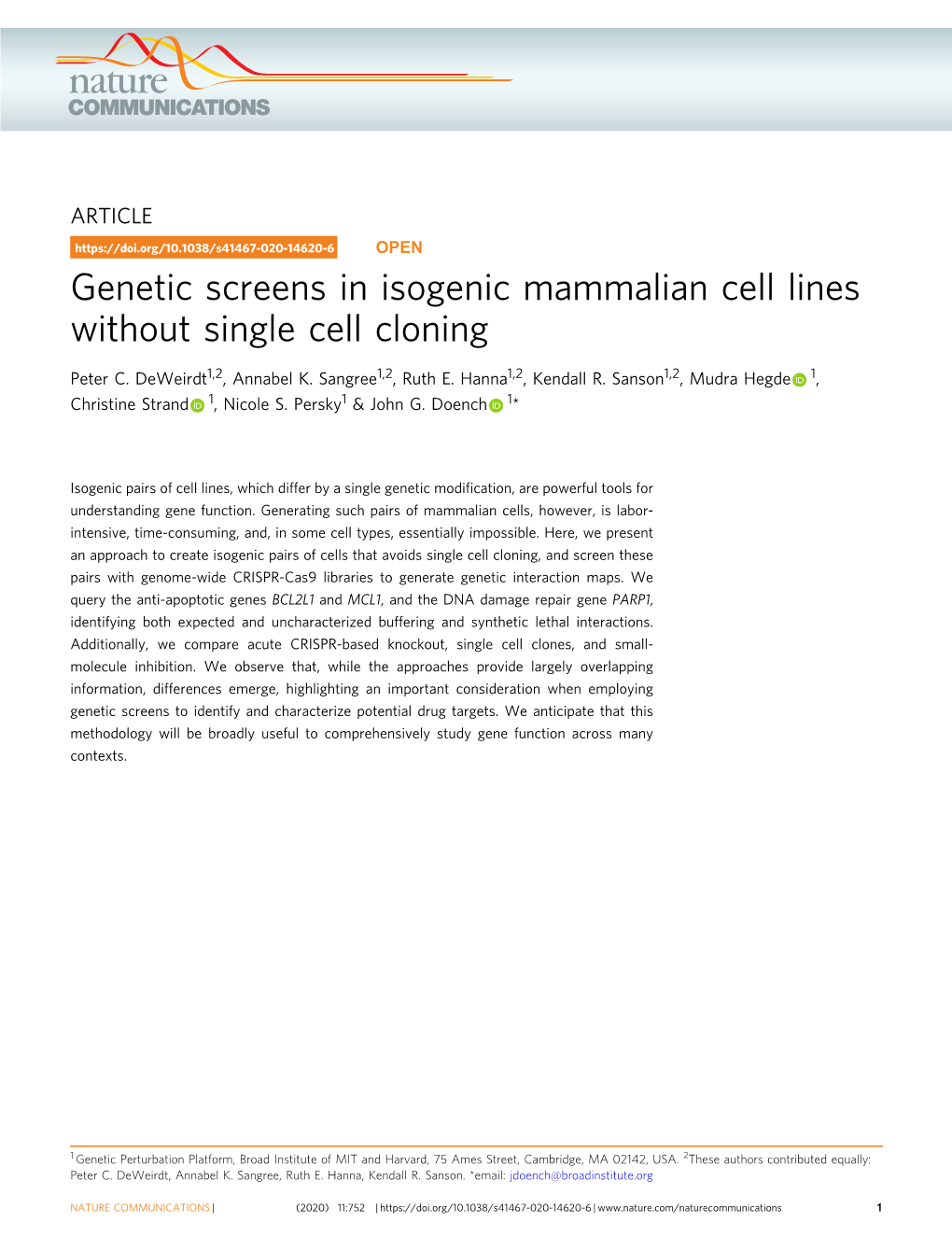 Genetic Screens in Isogenic Mammalian Cell Lines Without Single Cell Cloning