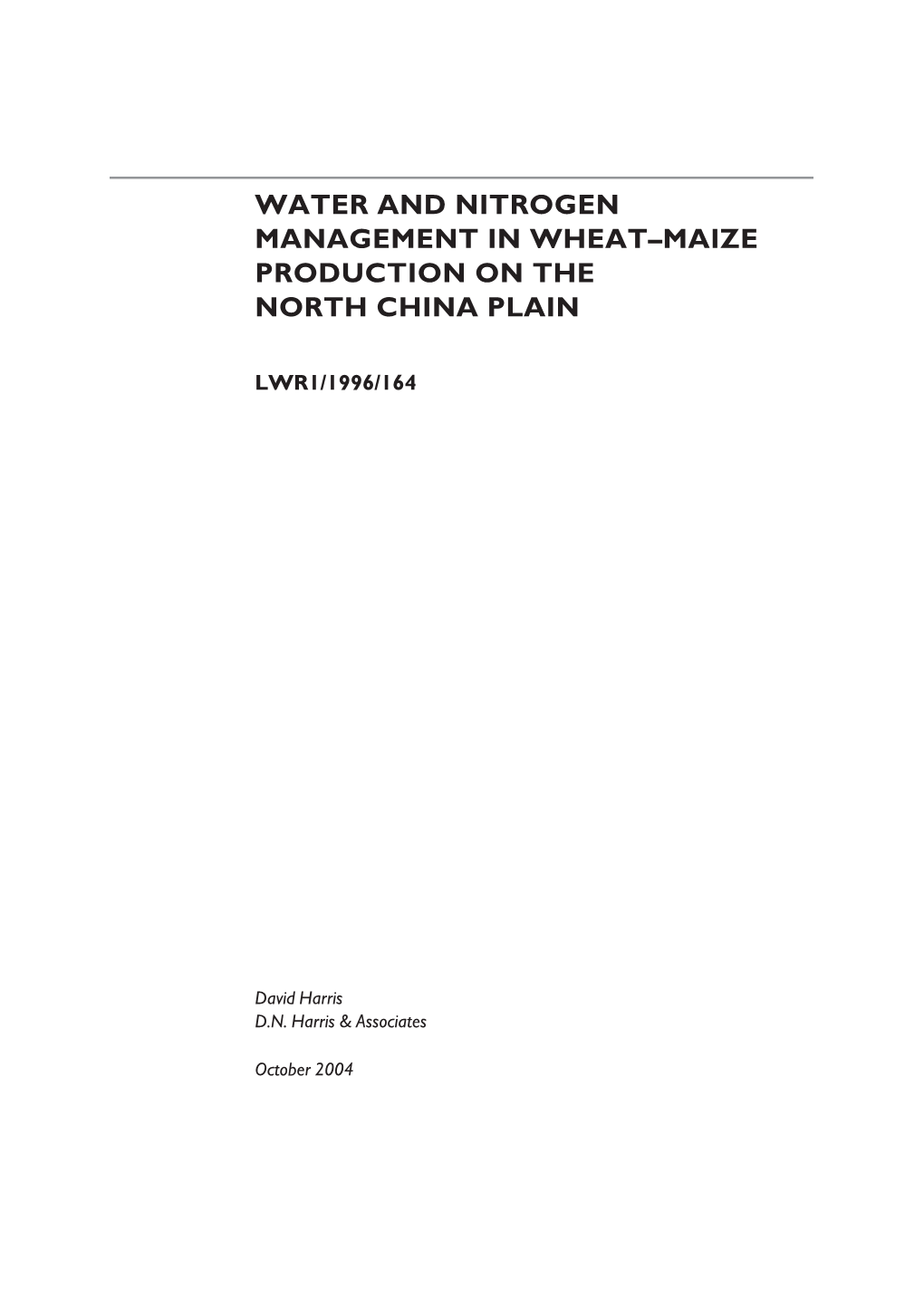 Water and Nitrogen Management in Wheat-​Maize Production on The