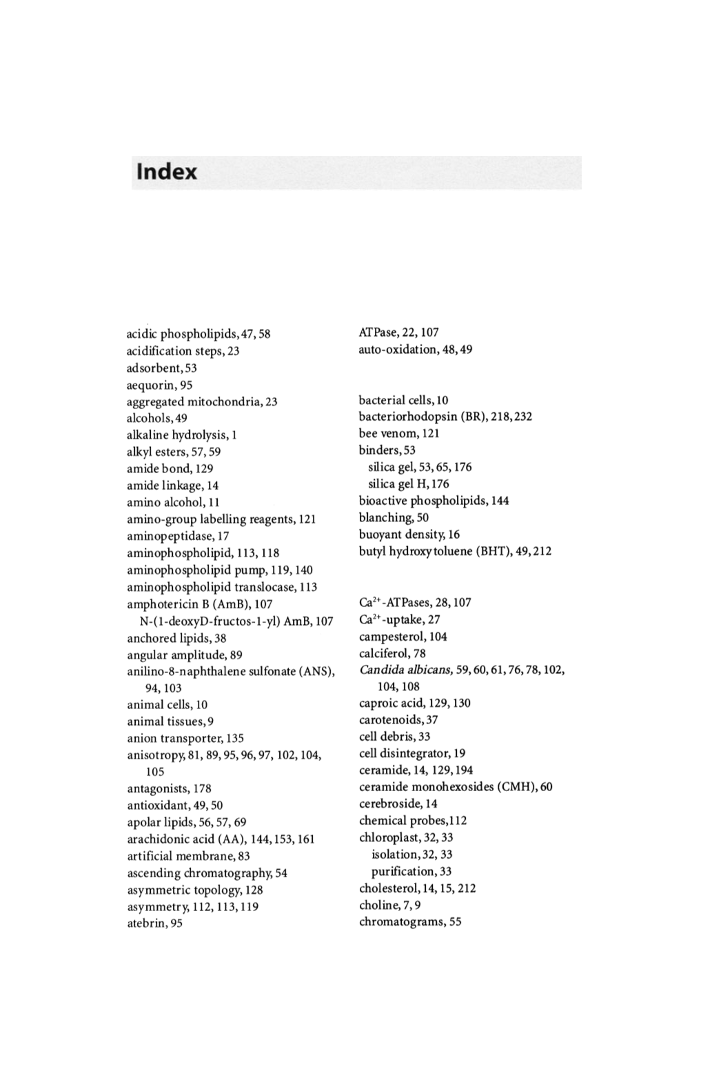 Acidic Phospholipids,47, 58 Acidification Steps, 23 Adsorbent, 53